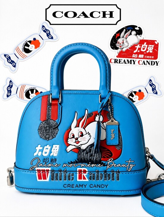 Coach Handbags - Coach RETAIL CHINA Exclusive White Rabbit Candy Collab Revel Top Handle Bag Blue